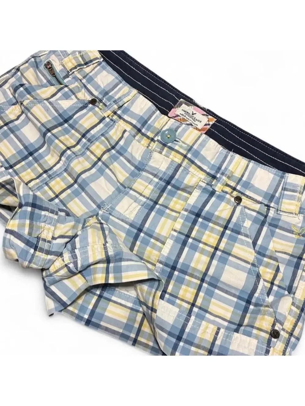 Y2K American Eagle Live Your Life Plaid Low Rise Shortie Shorts Size 12 Preppy